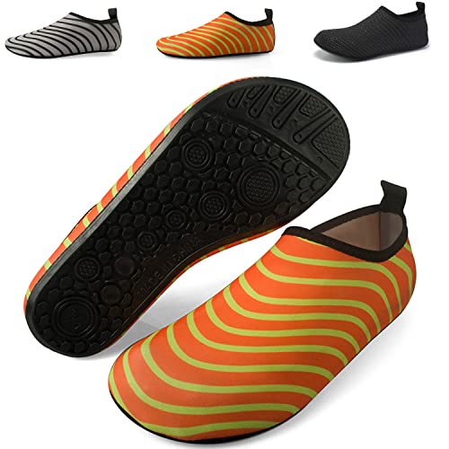 QJJQ Badeschuhe Damen Herren Wasserschuhe Strandschuhe Schnell Trocknend Barfußschuhe Schwimmschuhe Atmungsaktiv Leicht Aquaschuhe Surfschuhe rutschfeste, Orange, 42/43 EU von QJJQ