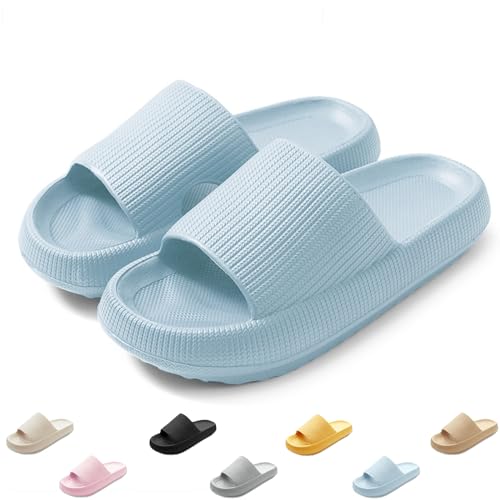 QJJQ Badeschuhe Herren Damen Cozislides Original Slippers Wolke Schlappen Super Weich Rutschfest Badelatschen Hausschuhe Sommer Pantoletten Badeschlappen Flip Flops,Blau, 36-37 EU von QJJQ