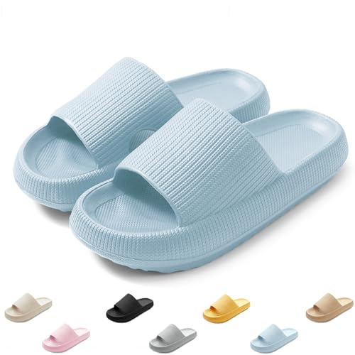 QJJQ Badeschuhe Herren Damen Cozislides Original Slippers Wolke Schlappen Super Weich Rutschfest Badelatschen Hausschuhe Sommer Pantoletten Badeschlappen Flip Flops,Blau, 40-41 EU von QJJQ