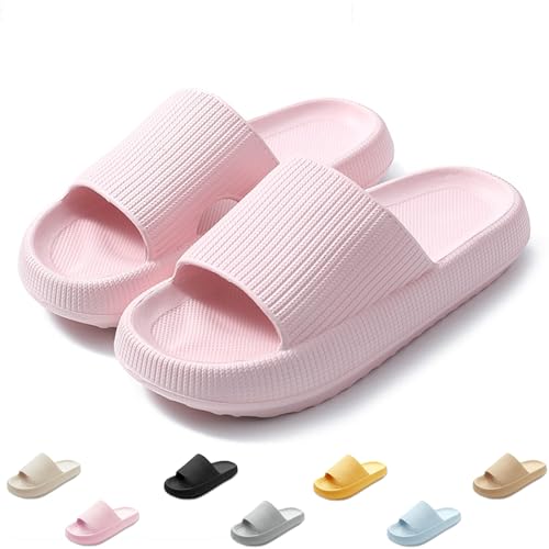 QJJQ Badeschuhe Herren Damen Cozislides Original Slippers Wolke Schlappen Super Weich Rutschfest Badelatschen Hausschuhe Sommer Pantoletten Badeschlappen Flip Flops,Rosa, 44-45 EU von QJJQ