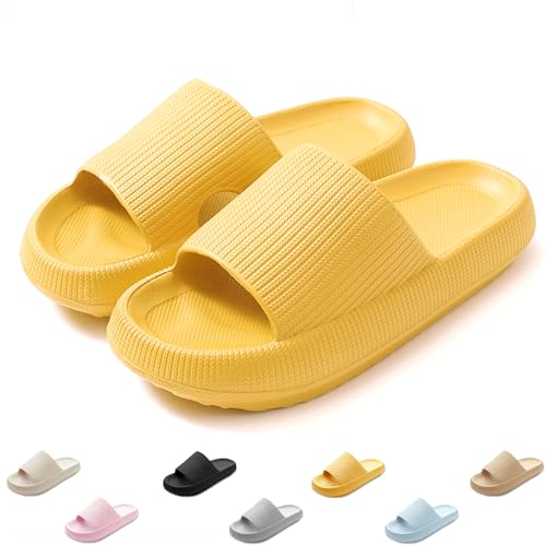 QJJQ Badeschuhe Herren Damen Cozislides Original Slippers Wolke Schlappen Super Weich rutschfest Badelatschen Hausschuhe Sommer Pantoletten Badeschlappen Flip Flops,Gelb, 38-39 EU von QJJQ
