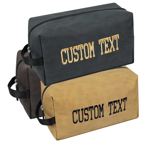 Customzied Kulturtasche für Männer - Personalisierte Reise wasserdichte Reisetasche mit gesticktem Text für Toilettenartikel Zubehör Leichte Toilettenartikel Taschen von QJS PATCH