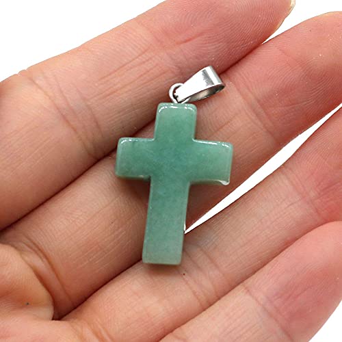 2Pcs Natural Stone Pendant Cross shape Rose Opal Turquoises Making for Women Jewelry Necklace Gift-Green_Aventurine von QJZM