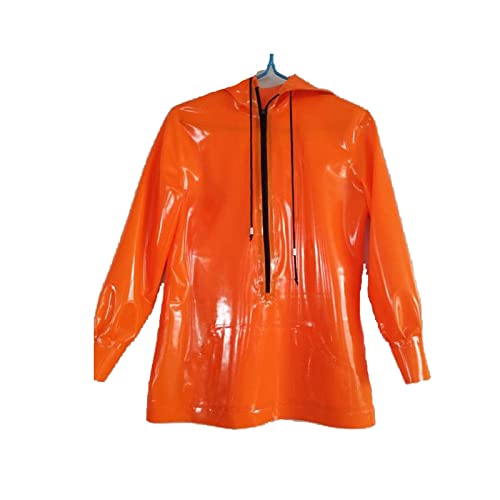 QJZM Latex-Gummi Orange lose Hoodie-Jacke mit schwarzem Reißverschluss Größe XXS-XXL,Orange,XXS von QJZM