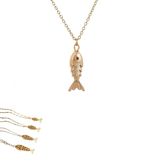 QKCQQTS Damen-Halskette mit 3D-Fisch-Anhänger, Glücksbringer-Halskette mit Fisch-Anhänger, einzigartiger geometrischer Tieranhänger (Small fish - three scales) von QKCQQTS