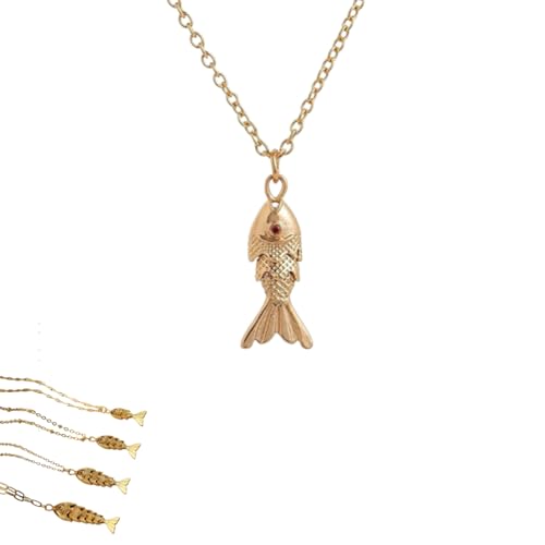 QKCQQTS Damen-Halskette mit 3D-Fisch-Anhänger, Glücksbringer-Halskette mit Fisch-Anhänger, einzigartiger geometrischer Tieranhänger (Small fish - two scales) von QKCQQTS