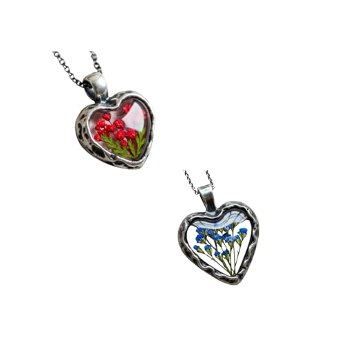 QKCQQTS Herz-Halskette mit ewiger Blume, Herzanhänger, für Damen, Valentinstag, Jahrestag, Muttertag (2pcs-a) von QKCQQTS
