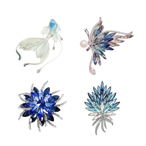 Stilvolle Schmetterlingsbrosche mit Kristallen, traumhafte Blumen-Anstecknadel für Damen, elegantes Accessoire für Kleidung, Hüte und Taschen (4 pack) von QKCQQTS