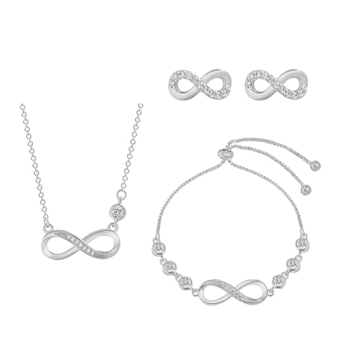 QKEPCY Schmuckset für Damen 3 Stück Unendliches Herz Halskette Ohrstecker Strass Brautschmuck Set Kleider Abschlussball Schmuck von QKEPCY