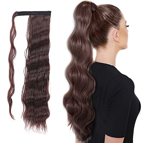 Ponytail Extension Pferdeschwanz Zopf Haarteil Clip in Extensions wie Echthaar Haarverlängerung Lang Locken Haarteile Natürliche Hitzebeständig Perücke Braun Blond für Frauen 60cm von QKEPCY