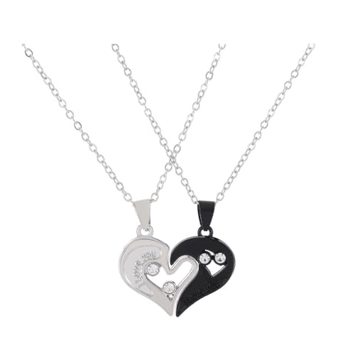 QKEPCY 2 Stück Herz Magnetische Halskette Passende Halskette für Paare Zwei Halb Herz Liebe Puzzle Halskette Partner Ketten Schmuck Herzkette Paar Geschenk für Männer Frauen von QKEPCY