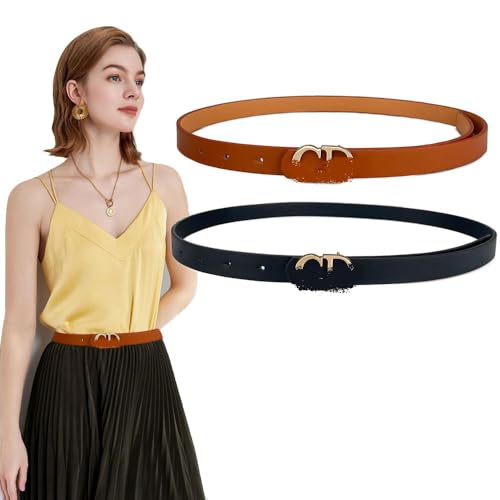 QKEPCY Schmaler Gürtel Damen Elegant Metallschnalle Taillengürtel Kunstleder Damengürtel Schmal Verstellbar von QKEPCY