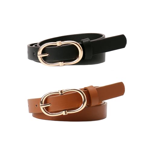 QKEPCY Oval Schnalle Gürtel Damenmode Ledergürtel Taillengürtel Schmal Klassisch Eleganter Ledergürtel mit Metallschnalle von QKEPCY