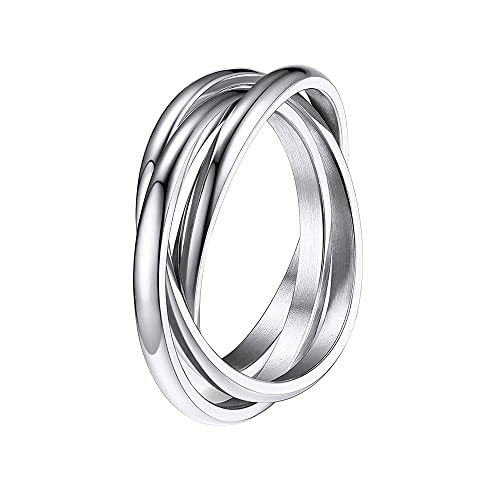 QKEPCY Angst Ringe für Damen - Kreuz Spinning Ring, Edelstahl Knoten Infinity Fidget Ring, Dünne Stapelbare Anti-Stress Anxiety Zappel Schmuck Geschenk (9, Silber) von QKEPCY