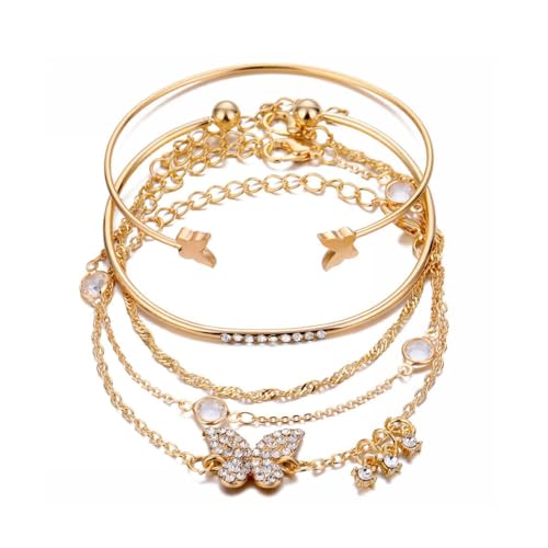 QKEPCY Armband Set Schmetterling Stern Kristall Armreif Kette Schmuck Damenarmband Armschmuck Glitzer von QKEPCY