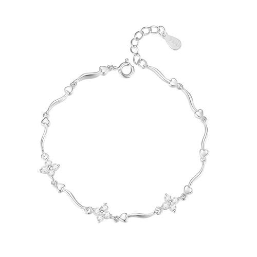 QKEPCY Herzform Armband Damen 925 Sterling Silber Zirkonia Verstellbar Elegantes Armband Für Frauen Romantisches Schmuckstück von QKEPCY
