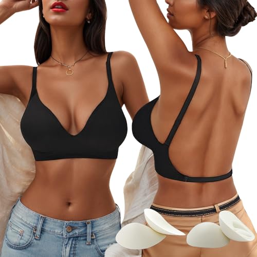 QKEPCY BH Damen Bralette mit V-Ausschnitt Multiway-Träger Push-Up Bügelloser BH Seamless Bra Schwarz XL von QKEPCY