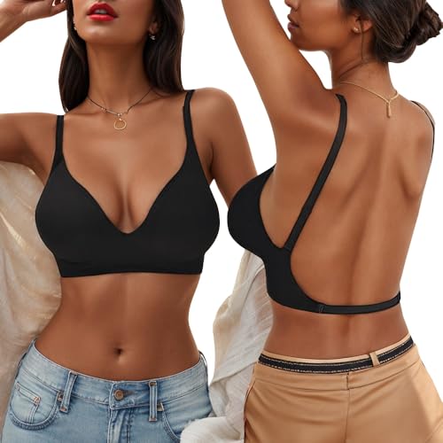 QKEPCY BH Damen mit niedrigem Rücken für Frauen Push Up Seamless BH Ohne Bügel Rückenfrei BH Bralette mit V-Ausschnit Multiway-Träger Invisible Unterwäsche mit Abnehmbaren Trägern von QKEPCY