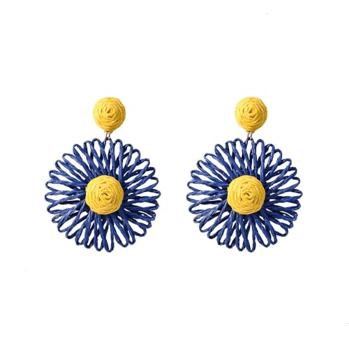 QKEPCY Blumenförmige Ohrringe Bunt Damen - Gänseblümchen-Ohrringe Boho-Stil Hawaiian Holiday Style Raffia Weaving Schmuckgeschenk für Mädchen von QKEPCY