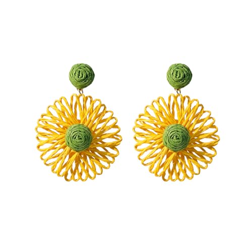 QKEPCY Blumen Ohrringe Bunt Damen Blumenförmige Ohrringe Gänseblümchen-Ohrringe Ohr Schmuck Boho-Stil Hawaiian Holiday Style Raffia Weaving Schmuckgeschenk für Mädchen von QKEPCY