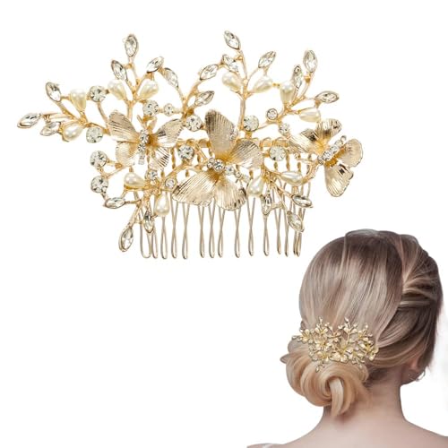 QKEPCY Braut Hochzeit Haarkamm Diamant Perlenkamm Kristall Schmetterling Haarspange Strass Kopfschmuck Haaraccessoires Blume Haarnadel für Damen und Mädchen Geburtstagsfeier von QKEPCY