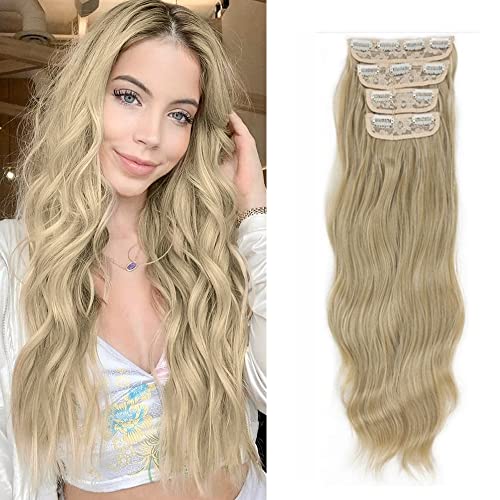 QKEPCY Clip in Extensions für Frauen 4PCS 50 cm Voller Kopf Haarverlängerungen mit Clips Synthetik Gewellte Haarextension Wavy Haar Clip in Haarteil Natürliche Eechthaar Extensions (SW191-107) von QKEPCY