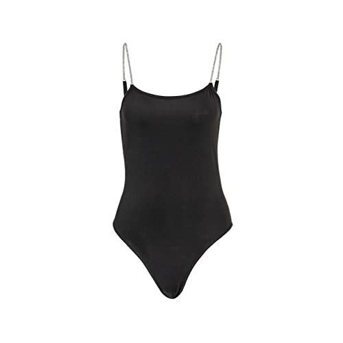 QKEPCY Damen Body Ärmellos mit Glitzerketten Träger Bodysuits Elegant Shapewear Unterziehbody Stringbody Shaper Tanga Bodysuit Glanz Träger Tops Nahtlos Figurbetont Unterziehshirt von QKEPCY