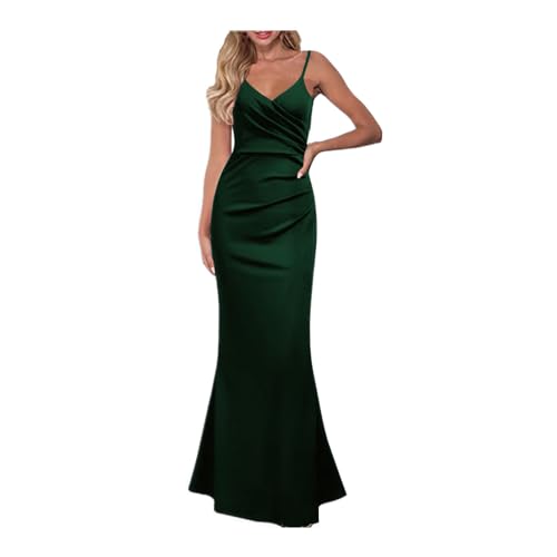 QKEPCY Damen Bodycon Maxikleid Sexy Lounge Slip Langes Kleid Elegant V-Ausschnitt Ärmellos Figurbetontes Maxikleid Fischschwanzkleider Cocktailkleid Abendkleid Partykleid von QKEPCY