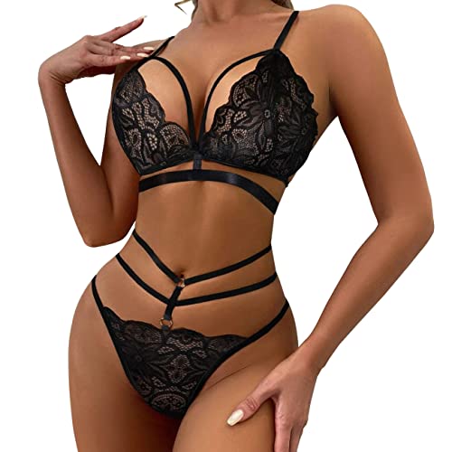QKEPCY Damen Dessous Sexy Transparenter String Sexy Schlafanzug Hebe ReizwäSche VerfüHrerische Spitze Trim Eroti Dessous Set für Valentinstag Weihnachten Flitterwochen Geburtstag von QKEPCY