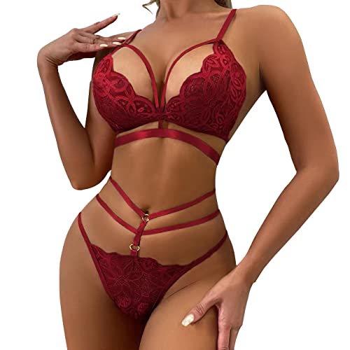 QKEPCY Damen Dessous Sexy Transparenter String Sexy Schlafanzug Hebe ReizwäSche VerfüHrerische Spitze Trim Eroti Dessous Set für Valentinstag Weihnachten Flitterwochen Geburtstag von QKEPCY