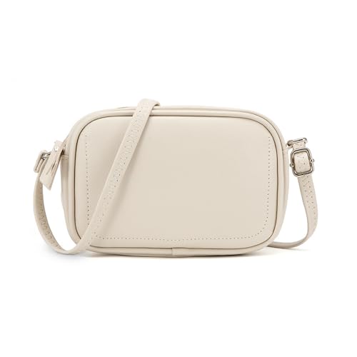 QKEPCY Damen Handy Umhängetasche Echtes Leder Crossbody Bag Damen Handytasche zum Umhängen Umhängetasche Damen Klein Moderne Taschen (Beige) von QKEPCY