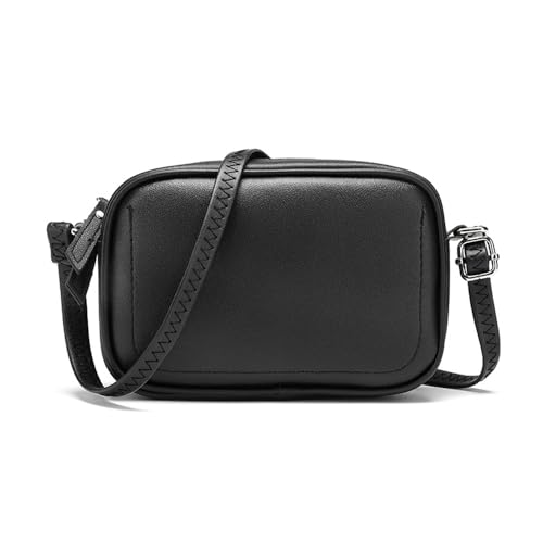QKEPCY Damen Handy Umhängetasche Echtes Leder Crossbody Bag Damen Handytasche zum Umhängen Umhängetasche Damen Klein Moderne Taschen (Schwarz) von QKEPCY