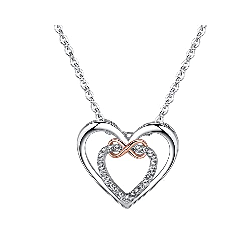 QKEPCY Damen Herzkette Doppel Herz Kette mit Zirkonia Silberkette Herzanhänger Herz Schmuck Geschenke für Frauen Freundin Sie zum Geburtstag Hochzeitstag Jahrestag Liebesbeweis Liebesgeschenk von QKEPCY