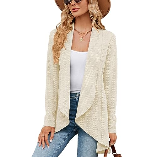 QKEPCY Damen Lange Ärmel Gestrickt Strickjacke Gemütlich Vorderseite Lange Freizeitjacke Damen Cardigan Langarm Strickjacke Herbst Winter Casual Strickcardigan (Aprikose L) von QKEPCY