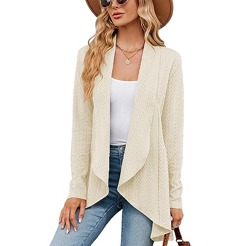 QKEPCY Damen Lange Ärmel Gestrickt Strickjacke Gemütlich Vorderseite Lange Freizeitjacke Damen Cardigan Langarm Strickjacke Herbst Winter Casual Strickcardigan (Aprikose M) von QKEPCY