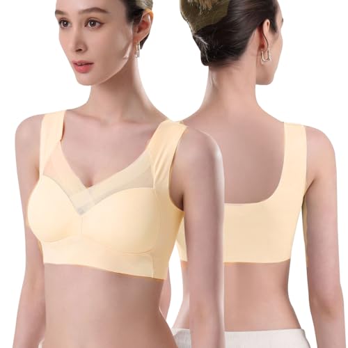 QKEPCY Damen Nahtlos BH Bügel Zero Feel Push Up Seamless BH Atmungsaktiver und Leichter Sportunterwäsche aus Eisseide Große Größen Komfort Vollschalen Starker Halt Beauty Back Classic BH von QKEPCY