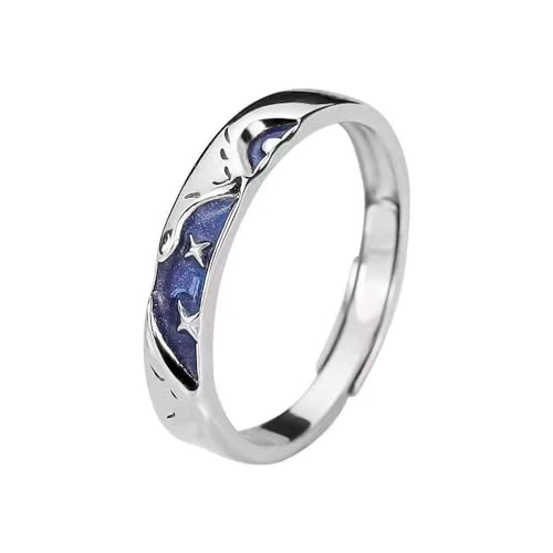 QKEPCY Eleganter Damenring Mit Sternen Und Mond Design Edelstahlring Mit Blauer Emaille Verstellbarer Ring Für Frauen Hochwertiger Schmuck Für Den Täglichen Gebrauch Mode Accessoire Für Damen von QKEPCY
