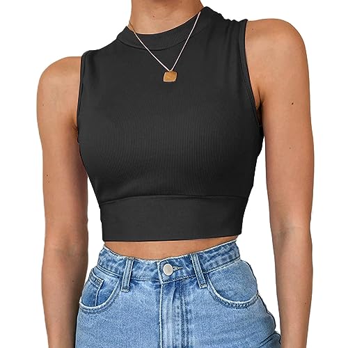 QKEPCY Damen Rückenfrei T-Shirt Y2K Ärmellos Crop Top Sexy Rücken Cut Out Oberteile Party Sommer Oberteile Sexy Weste Basic T-Shirt Slim Fit Cut Out Gerippt Tank Tops (S) von QKEPCY