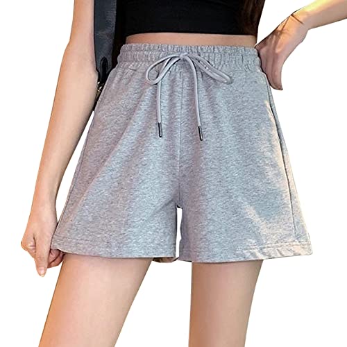 QKEPCY Damen Sport Kurze Hose Laufshorts Jogginghose Sommer High Waist Sportshorts Atmungsaktiv Running Gym Shorts mit Taschen & Kordelzug (Grau 3XL) von QKEPCY