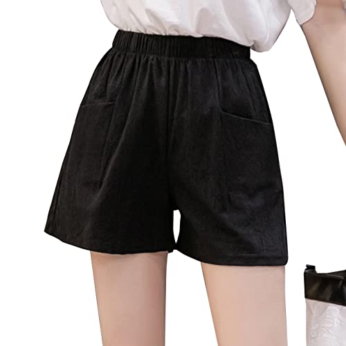 QKEPCY Kurze Hose Damen Sommerhose Elastischer Bund Shorts Baumwolle Bermuda Highwaist Taschen Leinen Strand Hotpants Elegant Sommer Kurz Freizeithose von QKEPCY