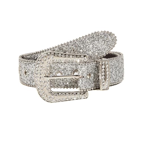 QKEPCY Glitzernder Damen Gürtel Strass Schnalle Schmuck Accessoire Jeans Hüftgürtel Glanz Damengürtel Nietengürtel von QKEPCY