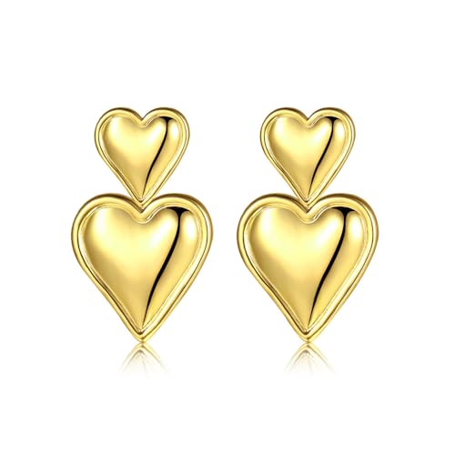 QKEPCY Gold Herz Tropfen Ohrringe, Doppel Herz Statement Dangle Ohrhänger für Damen und Mädchen Hypoallergene Ohrringe Aus Sterlingsilber Für Frauen Schmuck Geschenke QKEPCY Gold Herz Tropfen Ohrringe, Doppel Herz Statement Dangle Ohrhänger für Damen und Mädchen Hypoallergene Ohrringe Aus Sterlingsilber Für Frauen Schmuck Geschenke von QKEPCY