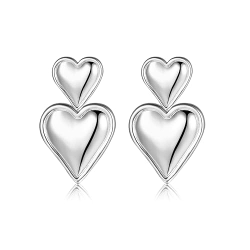 QKEPCY Doppel Herz Ohrringe Glänzend Metallisch Tropfen Ohrhänger Statement Schmuck Damen Accessoires von QKEPCY