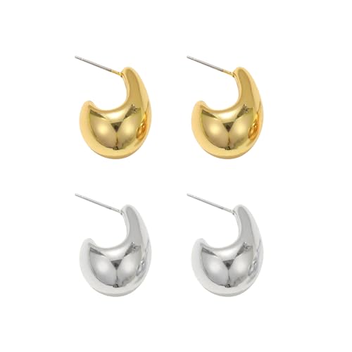 Qkepcy Elegante Creolen Ohrringe Für Damen In Gold Und Silber Tropfenform Edelstahl Hypoallergen Set Aus 2 Paaren Mode Accessoire Für Den Täglichen Gebrauch von QKEPCY
