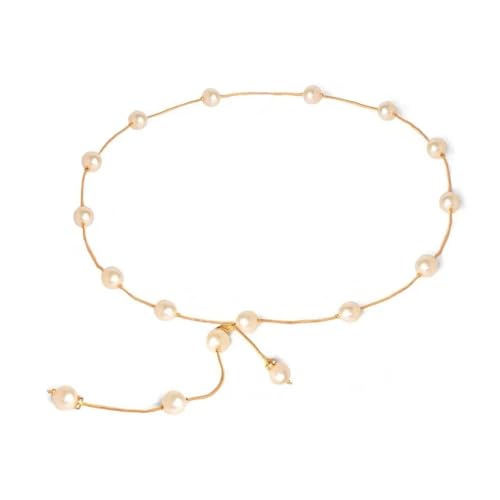 QKEPCY Mehrschichtiger Perle Gürtel für Damen - Elastisch Schick für Hochzeit, Abschlussball, Braut Schärpe, Brautjungfernkleider, Ballkleid, Abendkleider (Gold) von QKEPCY