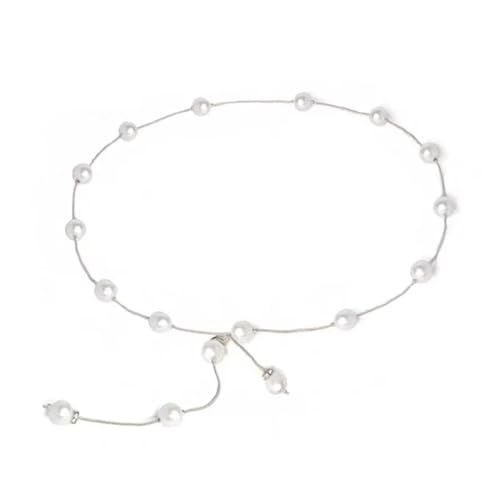 QKEPCY Mehrschichtiger Perle Gürtel für Damen - Elastisch Schick für Hochzeit, Abschlussball, Braut Schärpe - Für Brautjungfernkleider, Ballkleid, Abendkleider (Silber) von QKEPCY