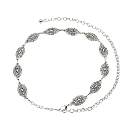 QKEPCY Gürtel Kettengürtel Damen Western Metall Concho Silber Einstellbar Taillenkette Mode Taillen Gürtel für Jeanskleider von QKEPCY