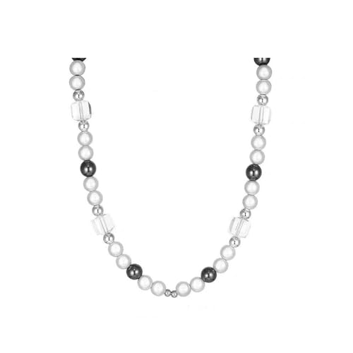 QKEPCY Halskette für Herren Damen Perlenkette Retro Punk Hip Hop Ice Cracked Stone Kette Glänzende Heilsteine Schmuck Geschenk von QKEPCY