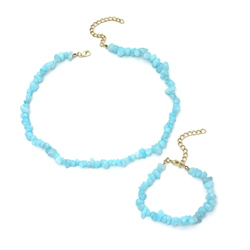 QKEPCY Halsketten Set Zylinderperlen Gliederkette Damen Schmuck Collier Kombination Türkis Gold Optik Anhänger Kette Elegant QKEPCY Halsketten Set Zylinderperlen Gliederkette Damen Schmuck Collier Kombination Türkis Gold Optik Anhänger Kette Elegant von QKEPCY