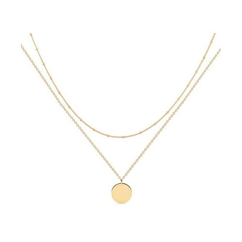 QKEPCY Mehrschichtige Halskette Satellitenkette Münzanhänger Medaillon Choker Layered Kette Damen Schmuck Accessoires von QKEPCY